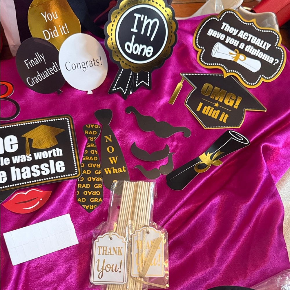 Graduation Photo Booth Props Set - Black & Gold